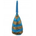9205- TURQUOISE & GOLD STRIPES CANVAS TOTE BAG